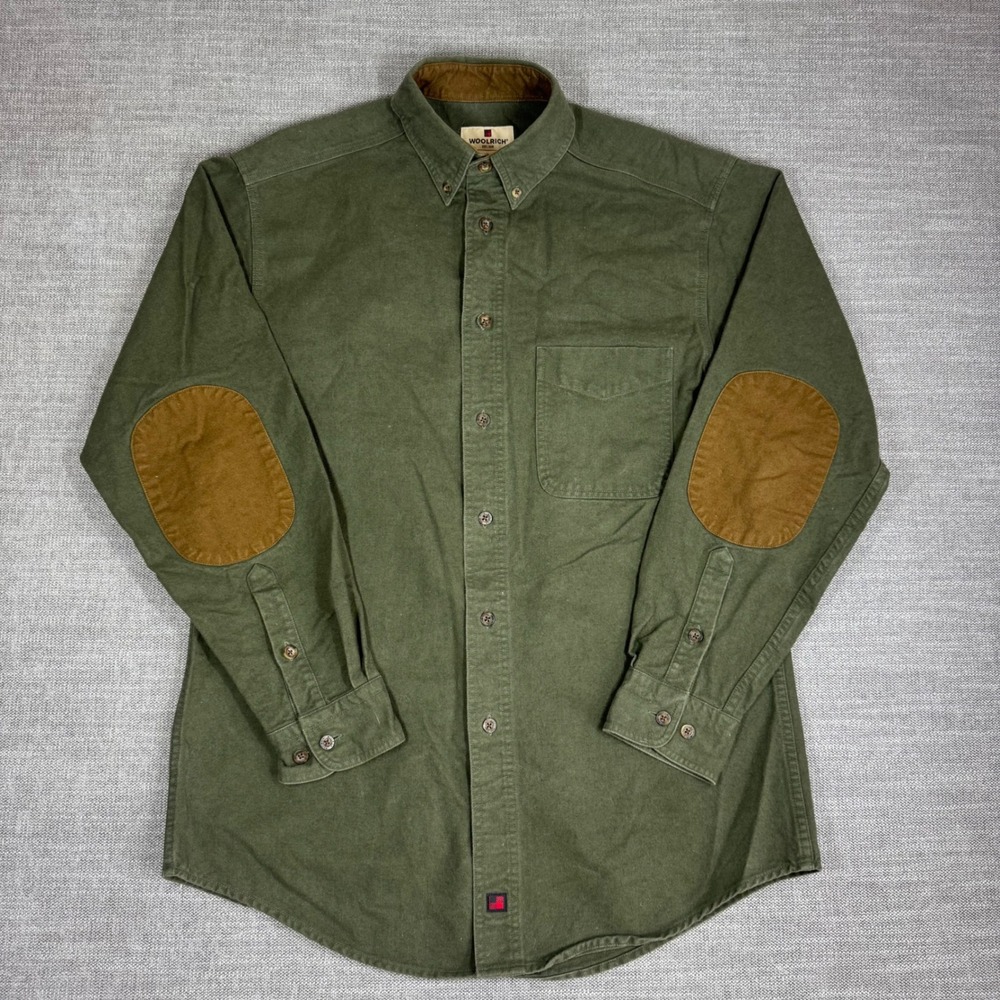 Vintage Woolrich Heavy Cotton Button Down Shirt Medium Elbow Patches Hunting